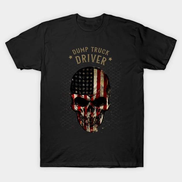 Dump Truck Driver - Watercolor Skull in American Flag Design T-Shirt by best-vibes-only